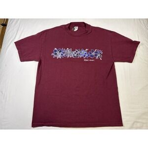 Vintage 90s Maui Hawaii Hibiscus Floral T-Shirt Large Maroon Alstyle AAA